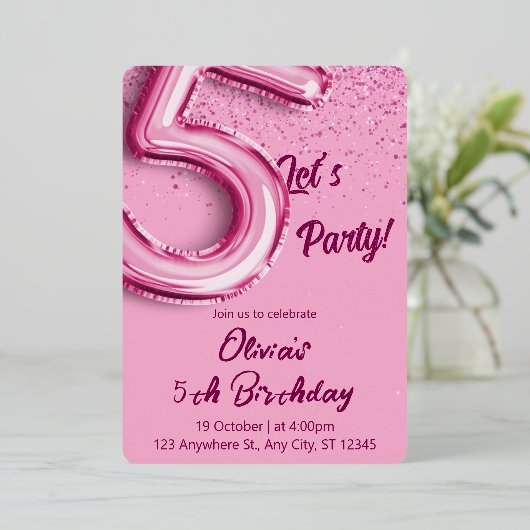 Invitation En Aluminium Anniversaire rose (Debout devant)