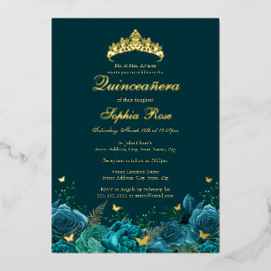 Invitation En Aluminium Anniversaire Turquoise Bleu Floral Papillon Quince