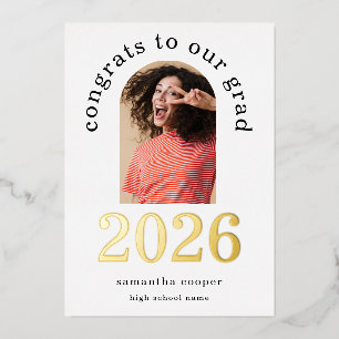 Invitation En Aluminium Annonce de diplôme 2026 Arch Photo Réelle Feuille