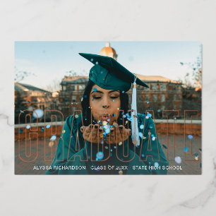 Invitation En Aluminium Annonce de diplômé avec photo sur papier alu doré