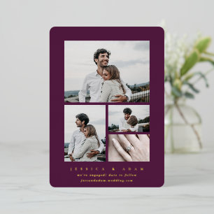 Invitation En Aluminium Annonce de Fiançailles avec Feuille Minimal Multi