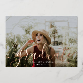 Invitation En Aluminium Annonce de graduation Foil Inv de script simple