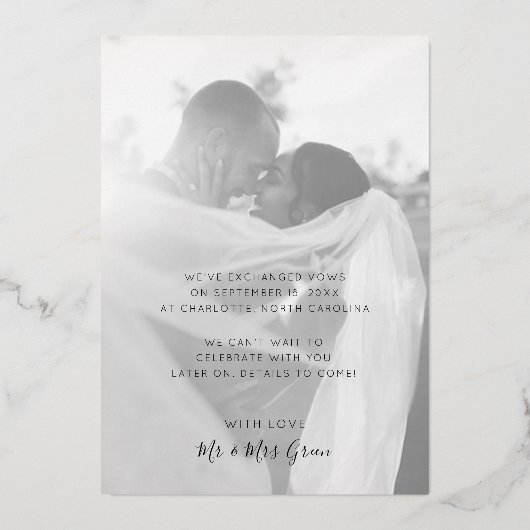 Invitation En Aluminium Annonce de mariage moderne et élégant avec feuille (Verso)