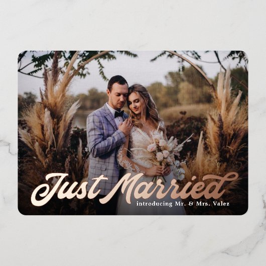 Invitation En Aluminium Annonce de mariage rétro Just Married en véritable (Recto)