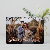 Invitation En Aluminium Annonce de mariage rétro Just Married en véritable (Debout devant)