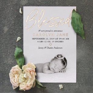 Invitation En Aluminium Annonce de naissance avec photo sur véritable feui