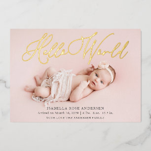 Invitation En Aluminium Annonce de naissance bébé photo Hello World en feu