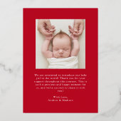 Invitation En Aluminium Annonce de naissance élégante ruban à motif feuill (Verso)