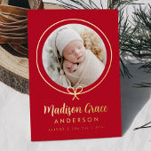 Invitation En Aluminium Annonce de naissance élégante ruban à motif feuill