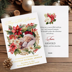 Invitation En Aluminium Annonce de naissance en feuille d'or pour Noël Poi