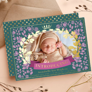 Invitation En Aluminium Annonce de naissance florale royale