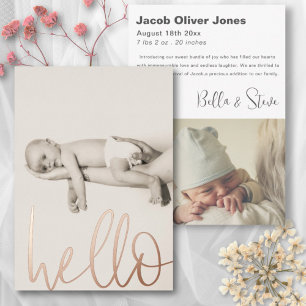 Invitation En Aluminium Annonce de naissance photo bébé 'Bonjour' en texte