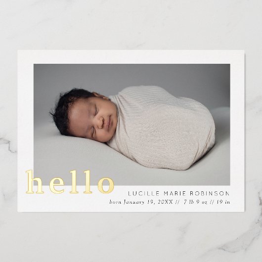 Invitation En Aluminium Annonce de Naissance Script Hello (Recto)
