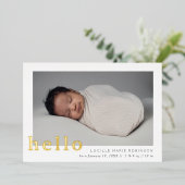 Invitation En Aluminium Annonce de Naissance Script Hello (Debout devant)