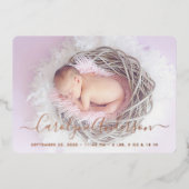 Invitation En Aluminium Annonce de naissance simplement chic pois lilas (Recto)