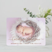 Invitation En Aluminium Annonce de naissance simplement chic pois lilas (Debout devant)