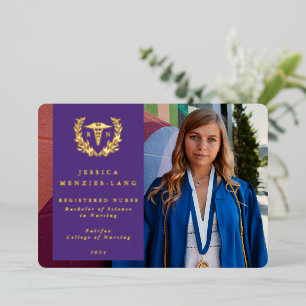 Invitation En Aluminium Annonce de photo de remise de diplôme Caducée RN V