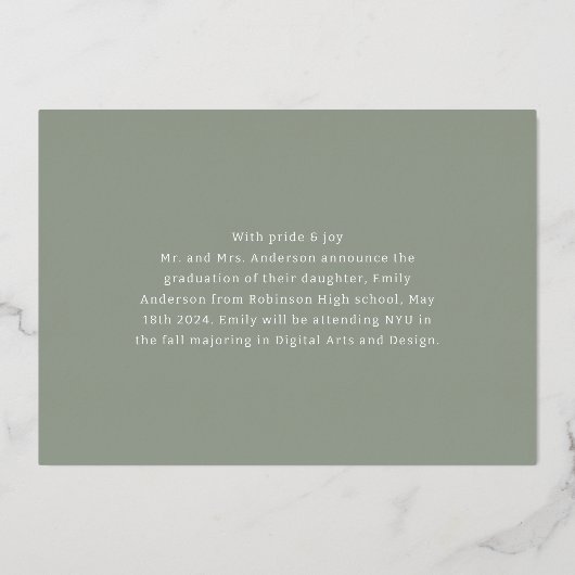 Invitation En Aluminium Annonce de remise de diplôme en calligraphie sur p (Verso)