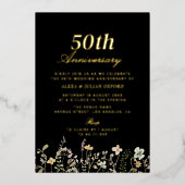 Invitation En Aluminium Annversaire de Mariage noir Fleur sauvage d'aquare (Recto)