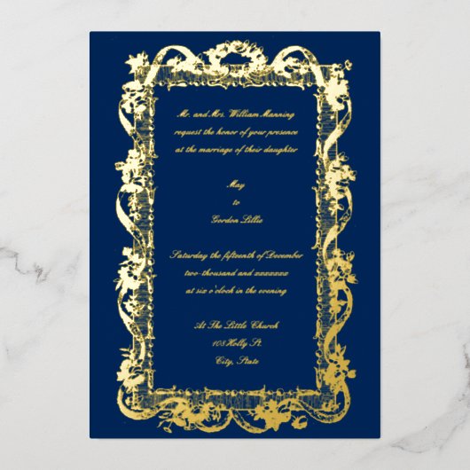 Invitation En Aluminium Antique 1778 Baroque Rococo Fleurs Guirlande Maria (Recto)