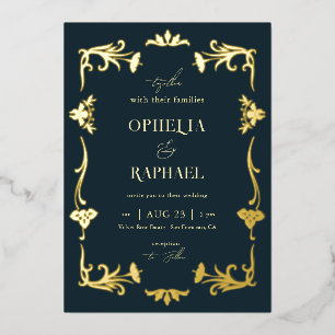Invitation En Aluminium Antique Art Nouveau Floral Mariage Doré Vintage