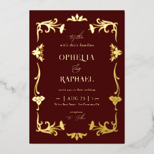 Invitation En Aluminium Antique Art Nouveau Floral Vintage Mariage Or