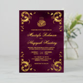 Invitation En Aluminium Antique Cadre Plum violet Mariage islamique Or (Debout devant)