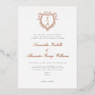Invitation En Aluminium Antique Crest Minimaliste Vintage Monogramme Maria