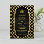 Invitation En Aluminium Antique Frame Black Muslim Wedding Gold (Debout devant)