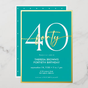 Invitation En Aluminium Aqua Gold Script minimal moderne Quarante Annivers
