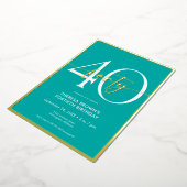 Invitation En Aluminium Aqua Gold Script minimal moderne Quarante Annivers (Rotation)