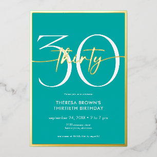 Invitation En Aluminium Aqua minima moderne 30 Script Anniversaire