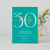 Invitation En Aluminium Aqua minima moderne 30 Script Anniversaire (Debout devant)