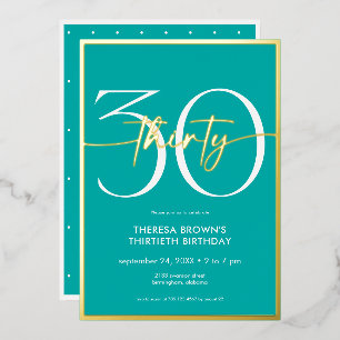 Invitation En Aluminium Aqua minima moderne 30 Script Anniversaire