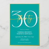 Invitation En Aluminium Aqua minima moderne 30 Script Anniversaire (Recto)