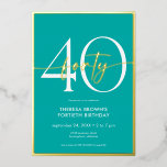 Invitation En Aluminium Aqua minima moderne Quarante Script Anniversaire<br><div class="desc">Moderne et chic,  cette invitation à l'anniversaire combine l'aqua classique et le blanc avec des accents de véritable feuille d'or. Le design minimal est un design simple et amusant pour célébrer l'anniversaire de l'événement. Créé par Simply Farmhouse Press.</div>