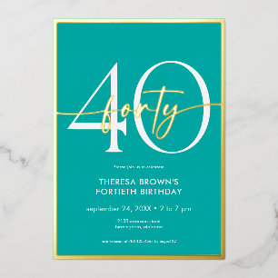 Invitation En Aluminium Aqua minima moderne Quarante Script Anniversaire