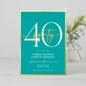 Invitation En Aluminium Aqua minima moderne Quarante Script Anniversaire (Debout devant)