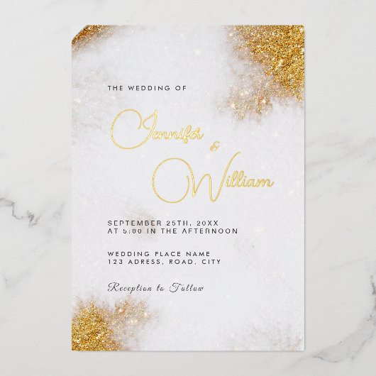 Invitation En Aluminium Aquarelle Abstraite Parties scintillant or luxe él (Recto)