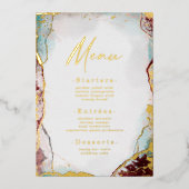 Invitation En Aluminium Aquarelle Abstraite Vin Mariage Menu Real Gold (Recto)