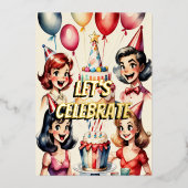 Invitation En Aluminium Aquarelle amusante bande dessinée scène d'annivers (Recto)