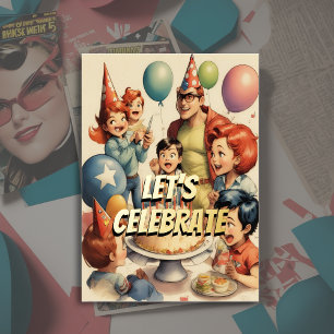 Invitation En Aluminium Aquarelle amusante bande dessinée scène d'annivers