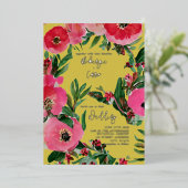 Invitation En Aluminium Aquarelle Anéone Jaune Mariage (Debout devant)