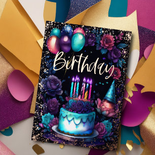 Invitation En Aluminium Aquarelle Anniversaire Marine Bleu pourpre Turquoi