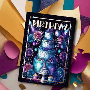 Invitation En Aluminium Aquarelle Anniversaire Marine Bleu pourpre Turquoi