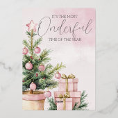 Invitation En Aluminium aquarelle Arbre de Noël rose 1er anniversaire (Verso)