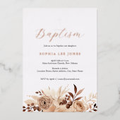 Invitation En Aluminium Aquarelle Beige Floral Boho Baptère (Recto)