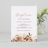 Invitation En Aluminium Aquarelle Beige Floral Boho Baptère (Debout devant)