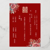 Invitation En Aluminium Aquarelle BILINGUES Rose or Mariage chinois (Verso)