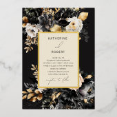 Invitation En Aluminium Aquarelle Black Gold Floral Mariage (Recto)